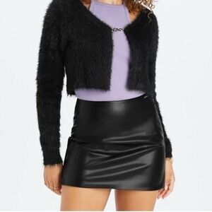 Fabletics Cozy Mini Crop Cardigan Women's Flame Furry Fuzzy Black Size Small